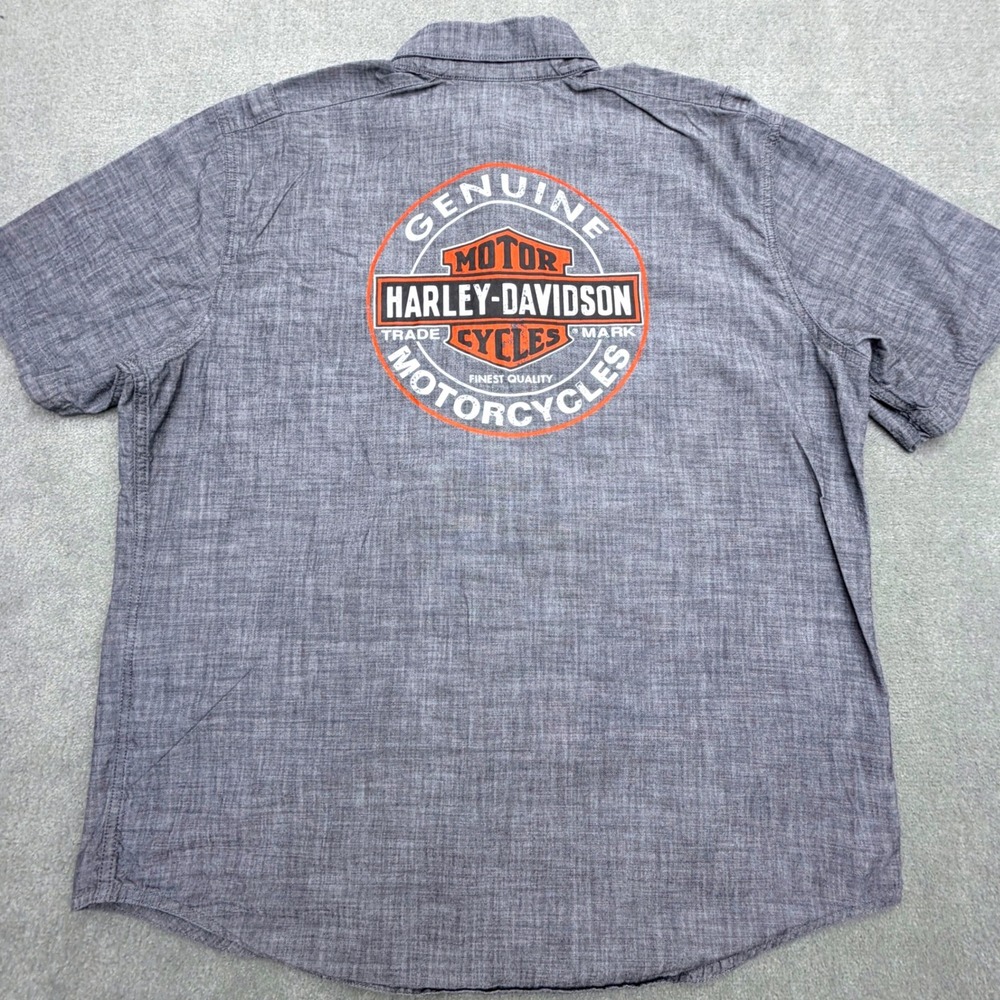 Harley-Davidson Mens XL Gray Short Sleeve Button Down Shirt Distressed Graphic